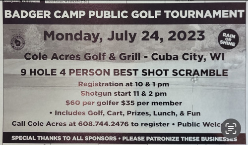 Badger Camp Public Golf Tournament – Cole Acres Golf & Grill